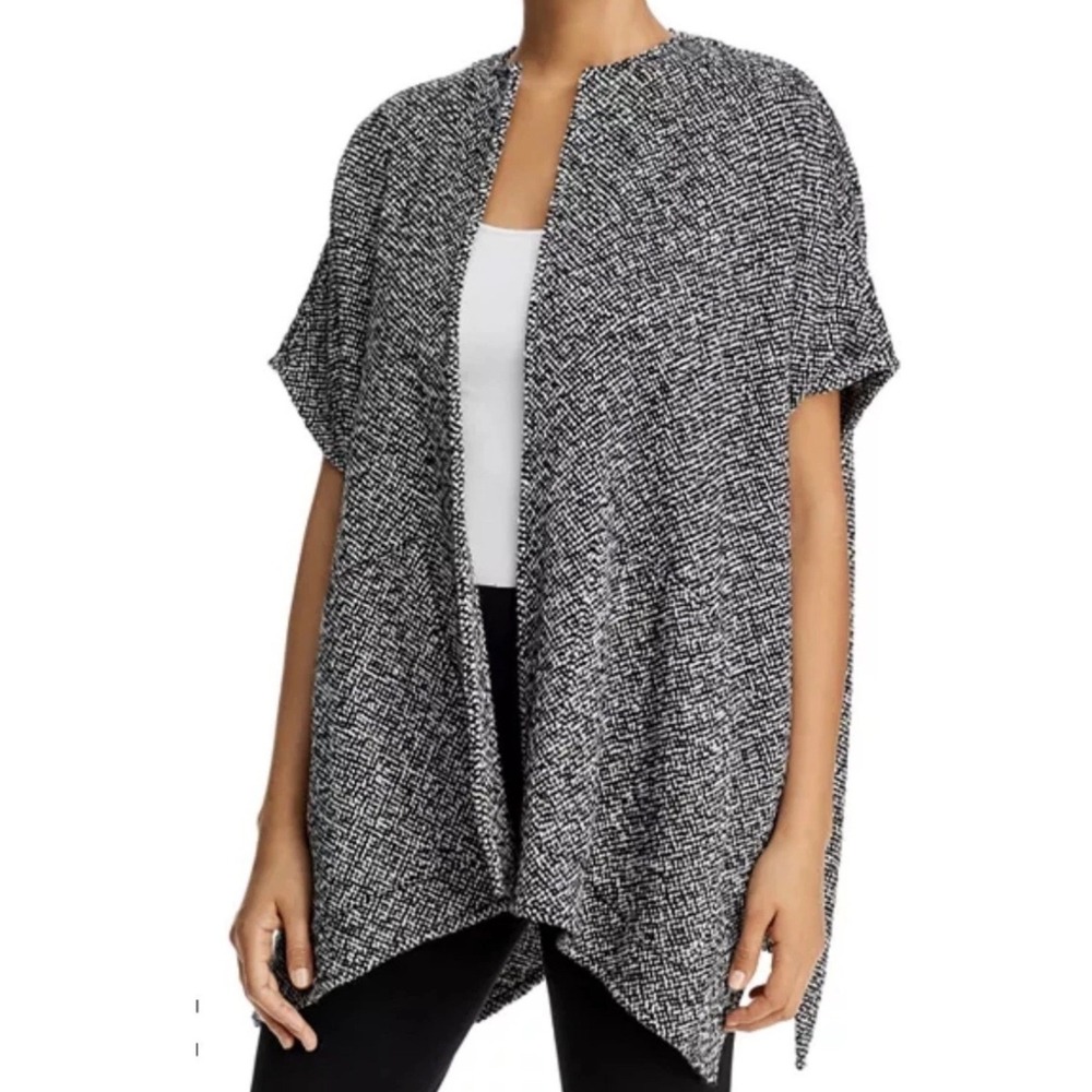 Eileen Fisher Organic Cotton Handwoven Textured Poncho Cardigan Black White S/M